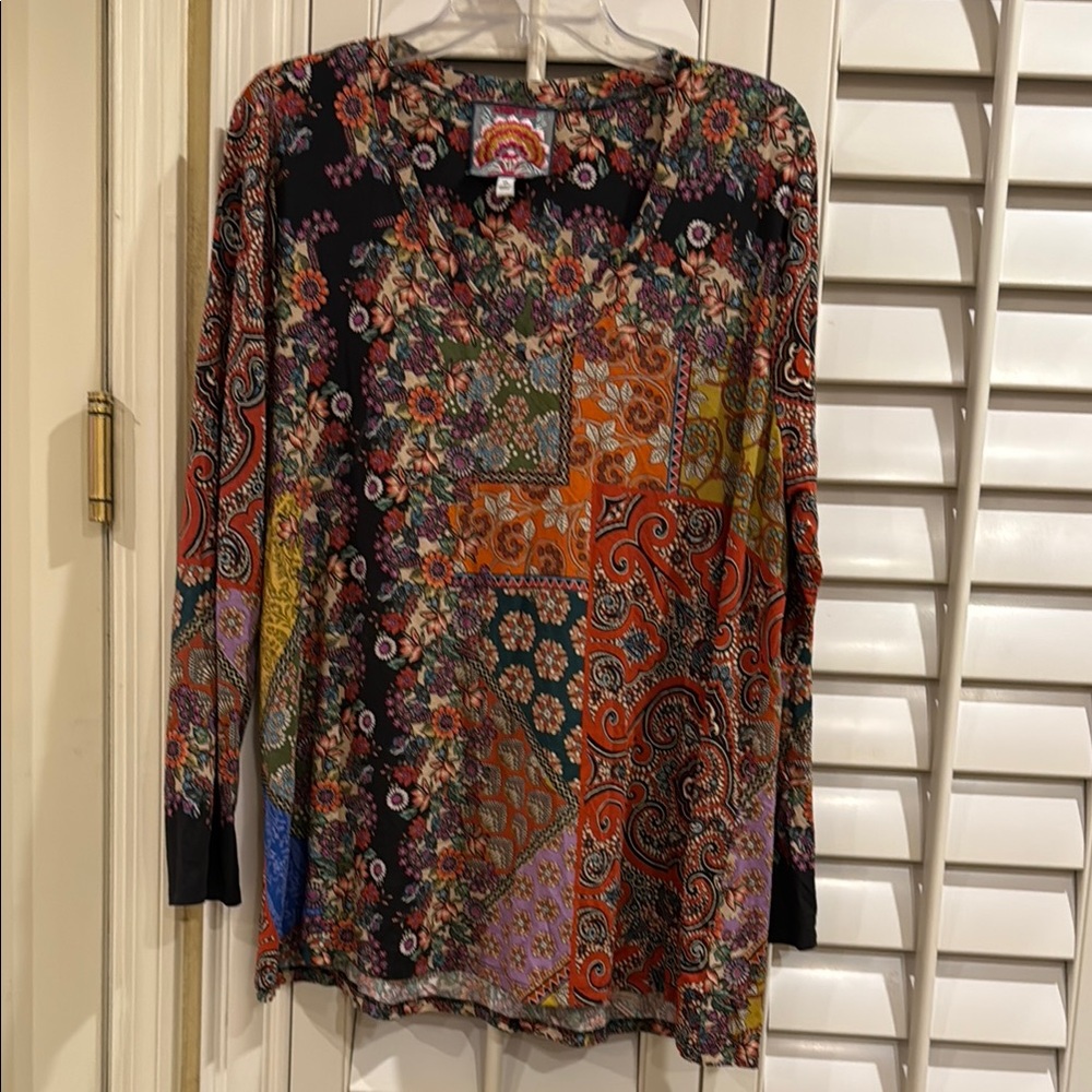 Johnny Was Orange Red Graphic Tunic